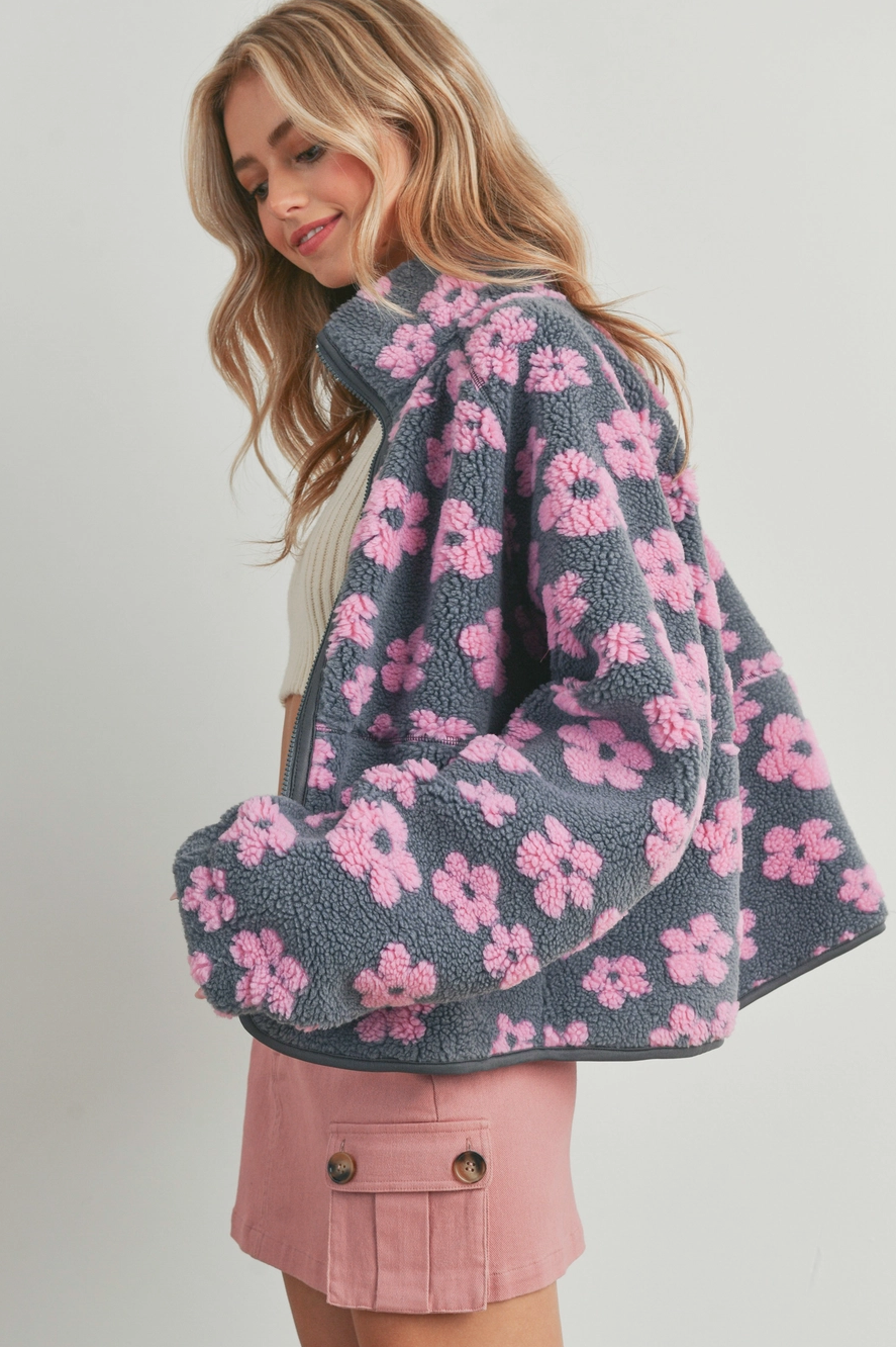 Daisy Oversized Printed Sherpa Jacket