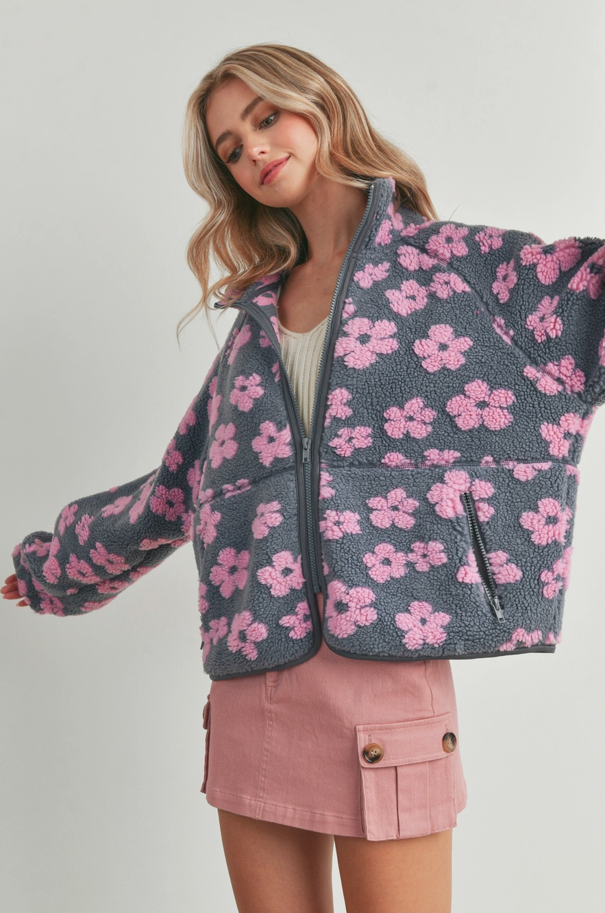 Daisy Oversized Printed Sherpa Jacket