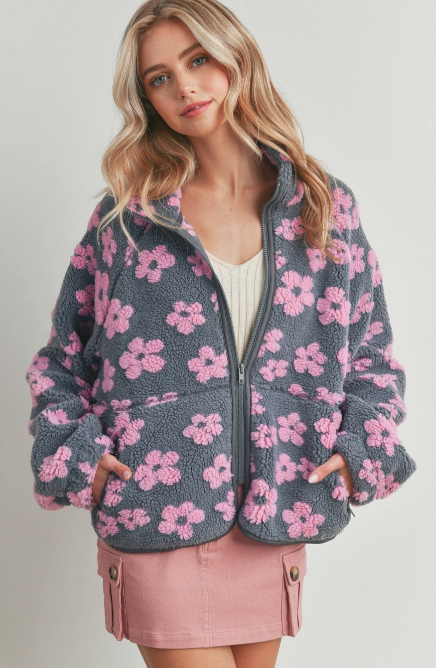 Daisy Oversized Printed Sherpa Jacket