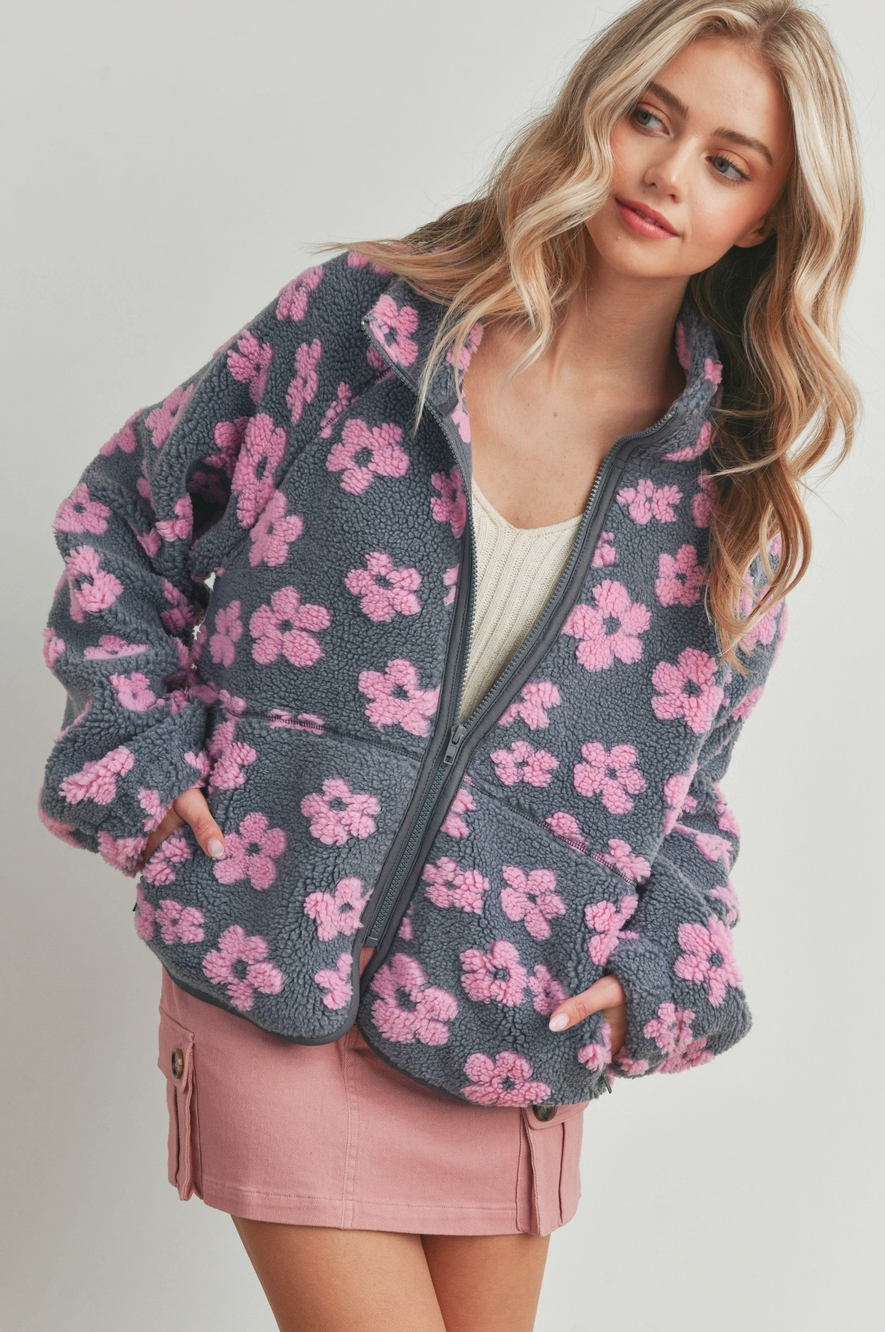 Daisy Oversized Printed Sherpa Jacket