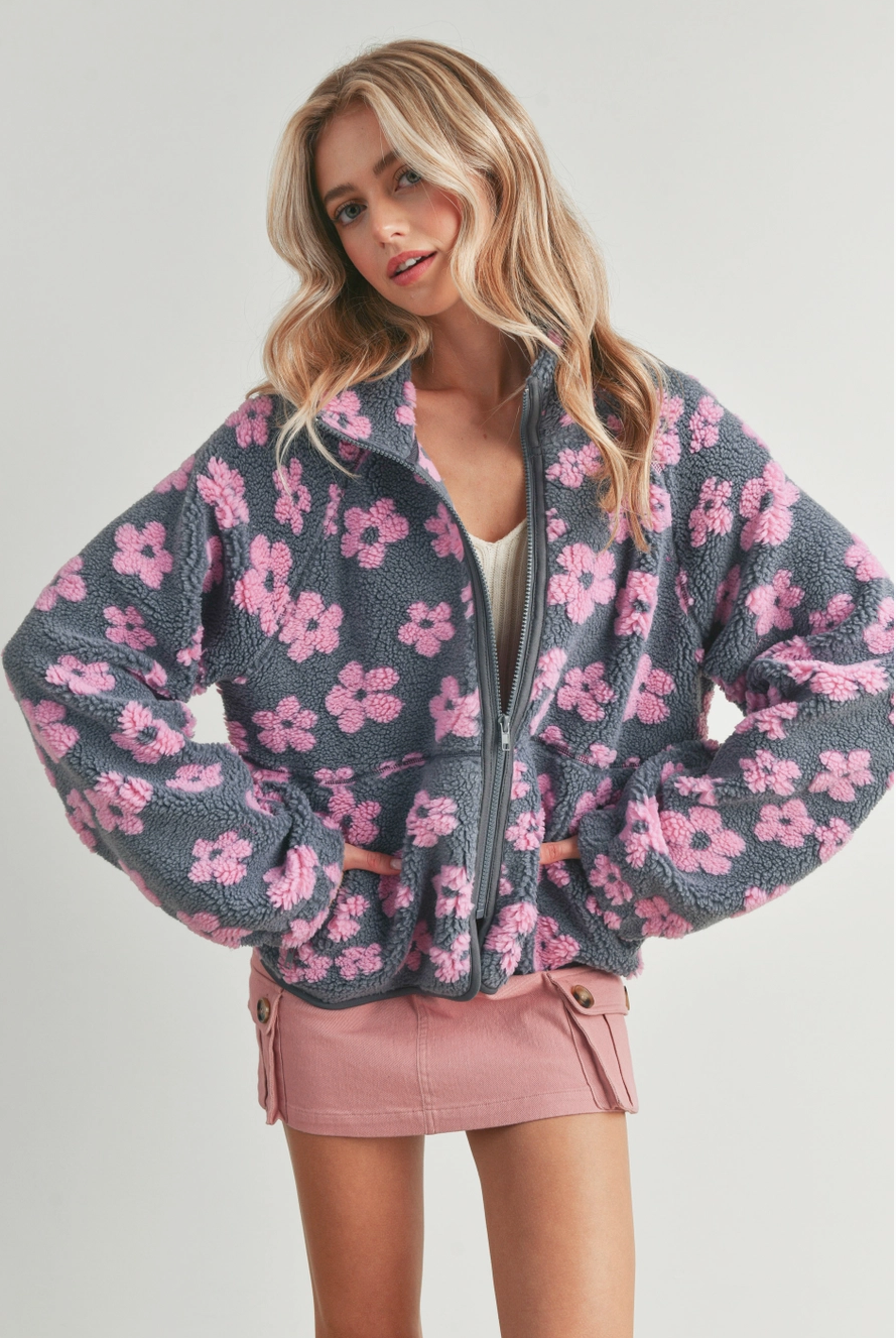 Daisy Oversized Printed Sherpa Jacket