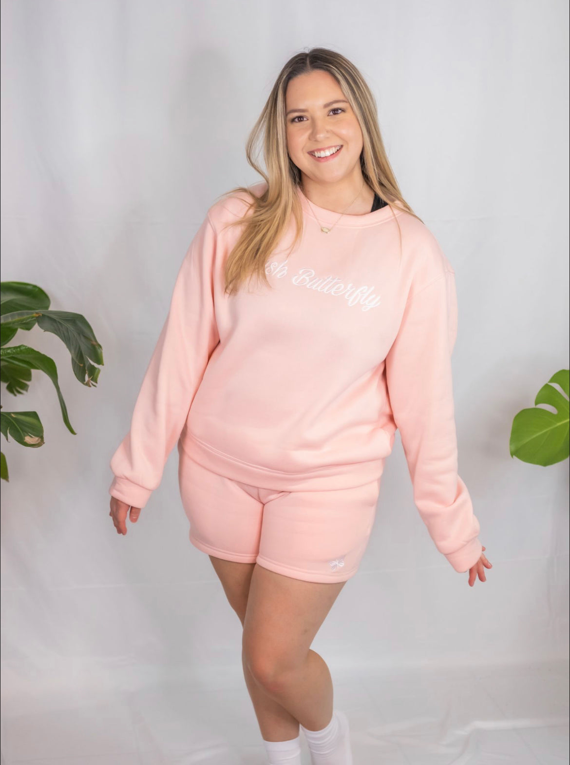 Blush Butterfly Sweatshirt & Shorts